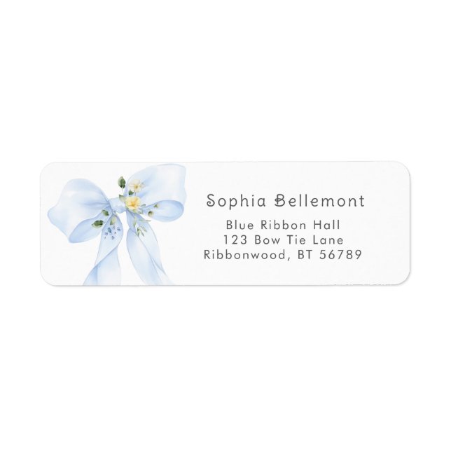 Étiquette Blue Bow Floral Baby shower Adresse de retour (Devant)