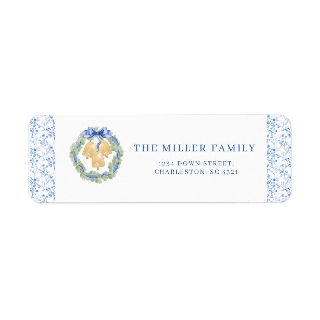 Étiquette Blue Bow Watercolor Wreath Grandmillenial (Devant)