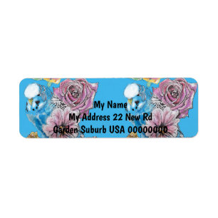 Étiquette Blue Budgie Rose Aquarelle Retourner l'adresse Éti