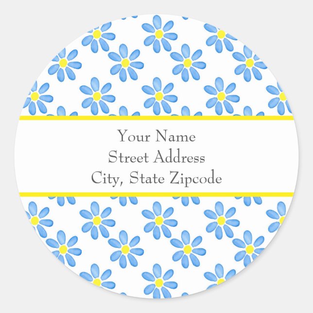 étiquette "Blue Daisy Watercolor Motif" (Devant)