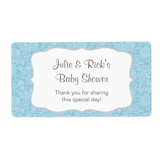 Étiquette Blue Damask Water Bottle Favor - customisez-le! (Devant)