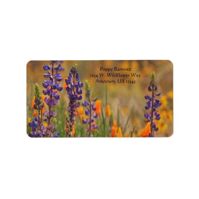 Étiquette Blue Desert Lupine Fleurs Orange Poppies adresse (Devant)