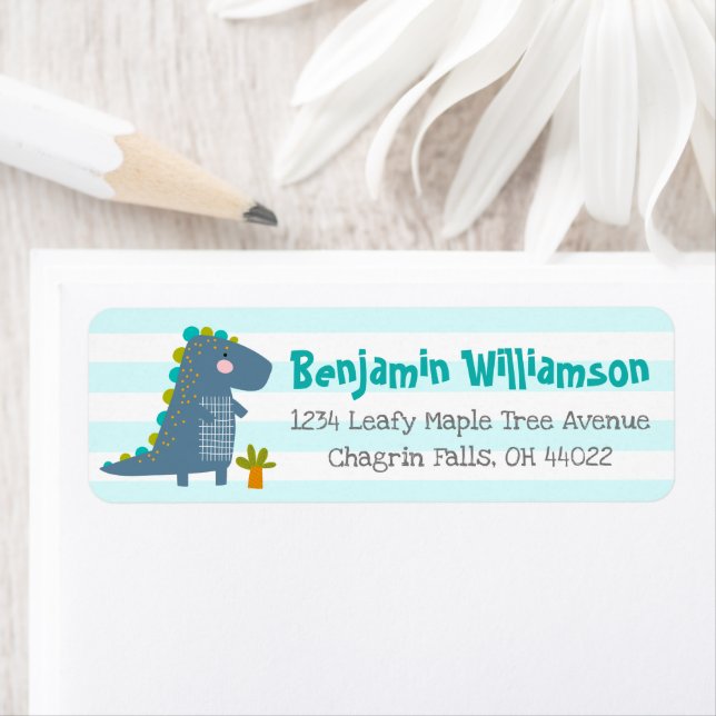 Étiquette Blue Dino Boy Preschool Kindergarten Grad Address (En situation)