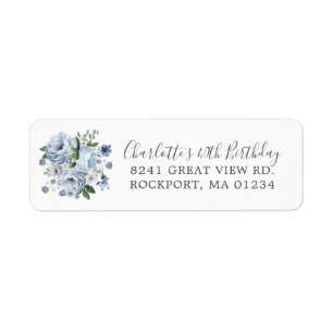 Étiquette Blue Floral 40th Birthday Adresse de retour