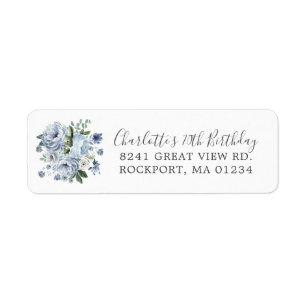 Étiquette Blue Floral 70th Birthday Adresse de retour