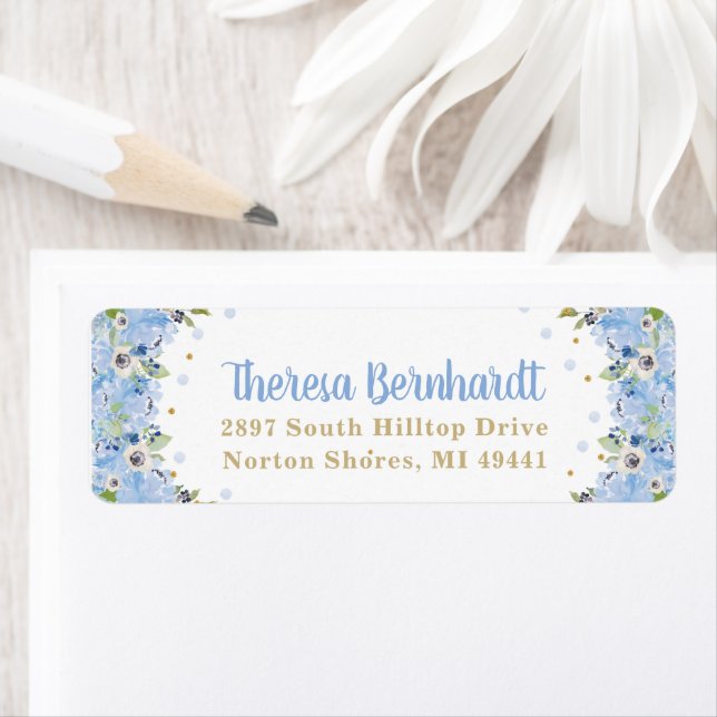 Étiquette Blue Floral Baby shower Boy Anniversaire Adresse (En situation)