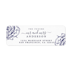 Étiquette Blue Floral Future M. Mme Mariage Retour Adresse