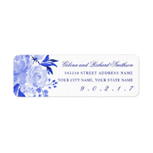 Étiquette Blue Floral Mariage Adresse de retour