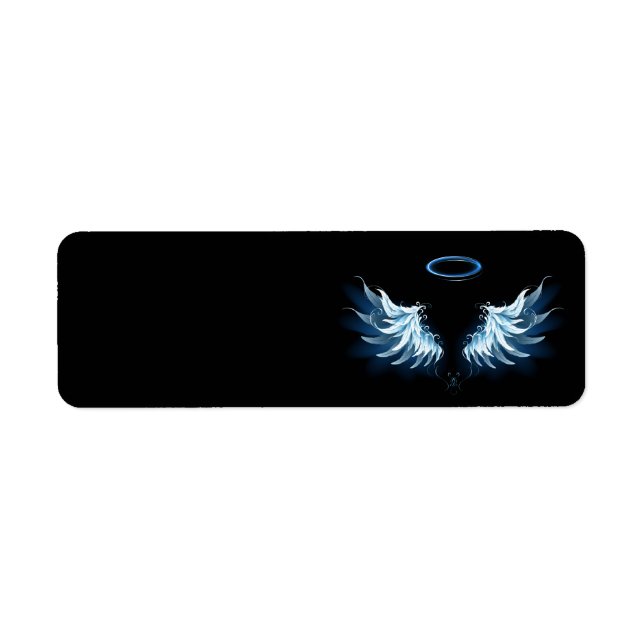 Étiquette Blue Glowing Angel Wings on black background (Devant)