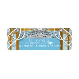 Étiquette Blue Gold Princess Crown & Carriage Sweet 16 Party