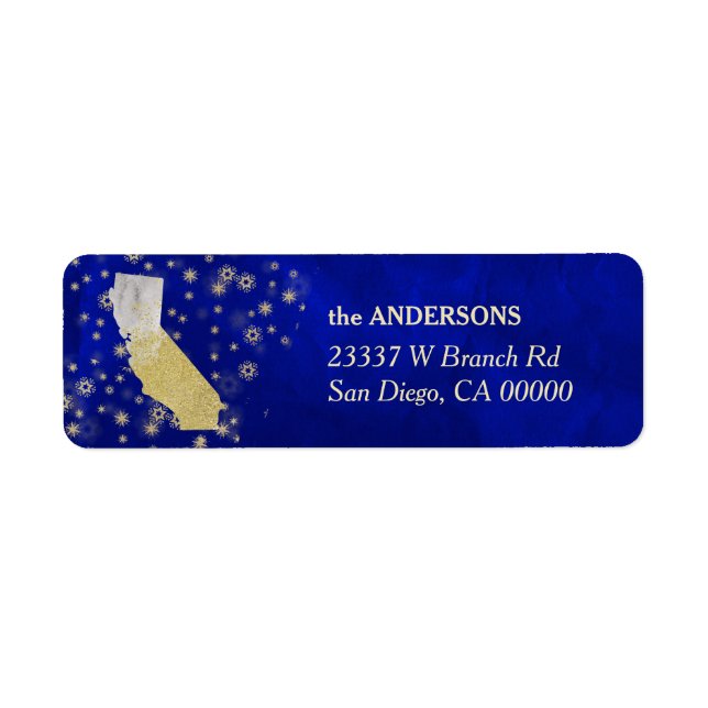Étiquette Blue Gold Stars California Adresse de retour (Devant)