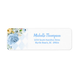 Étiquette Blue Gold Watercolor Floral Label