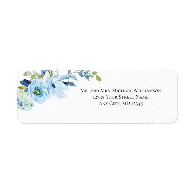 Étiquette Blue Green Floral Mariage Adresse de retour Label (Devant)