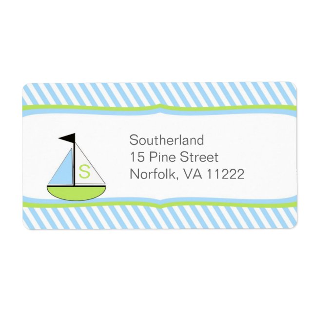 Étiquette Blue Green Sailboat Baby shower Adresse ou Favoris (Devant)