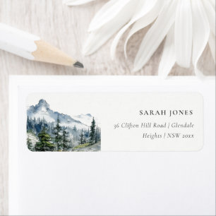 Étiquette Blue Green Woods Mountain Landcape Sketch Adresse