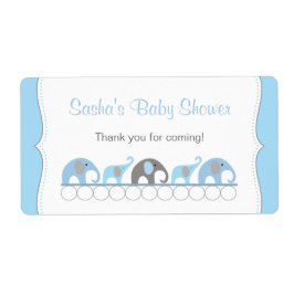 Étiquette Blue & Grey Elephants Baby shower Bouteille d'eau