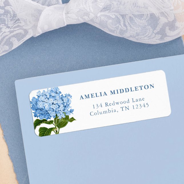 Étiquette Blue Hydrangea Classic Wedding Return Address (blue hydrangea classic wedding return address labels)