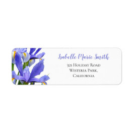Étiquette Blue Irises Floral Mariage Modern Return Adresse