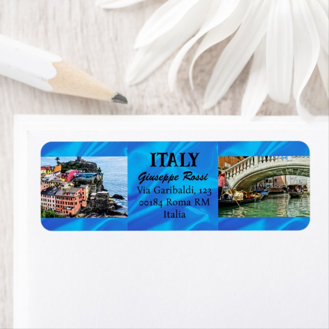 Étiquette Blue Italy tendance Modern Nature Chic Adresse Lab (En situation)