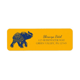 Étiquette Blue Jewant Elephant Jaune Adresse de retour