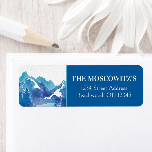 Étiquette Blue Majestic Mountain Bar Mitzvah Adresse (En situation)