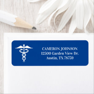 Étiquette Blue Médicale Caduceus Doctor Adresse de retour
