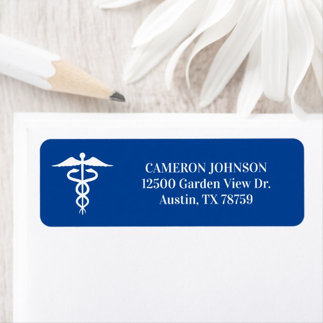 Étiquette Blue Médicale Caduceus Doctor Adresse de retour (En situation)
