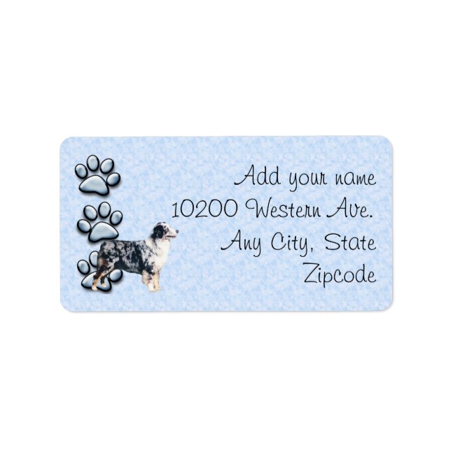 Étiquette Blue Merle Aussie et 3 empreintes bleues (Devant)