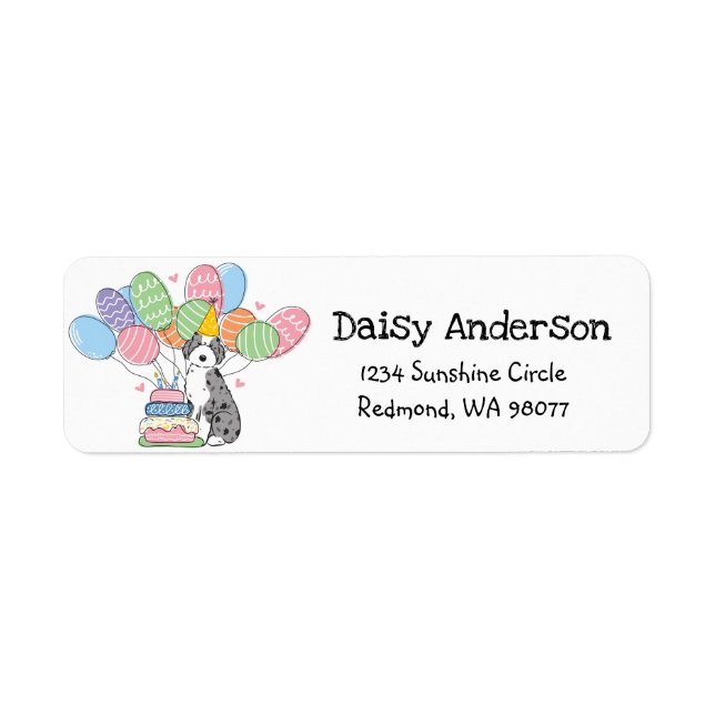 Étiquette Blue Merle Aussiedoodle Anniversaire Adresse de re (Devant)