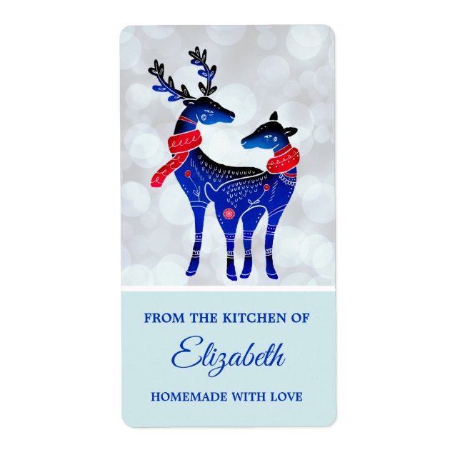 Étiquette Blue Nordic Reindeer Pair Cuisine (Devant)