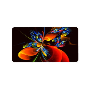 Étiquette Blue Orange Floral Moderne Art Abstrait Motif #03