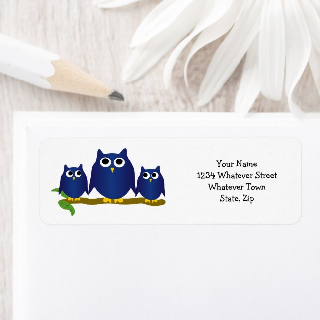 Étiquette Blue Owls Design Return Address (En situation)