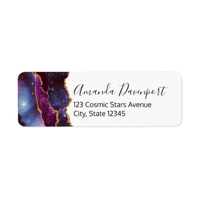 Étiquette Blue & Purple Space & Stars Agate moderne (Devant)