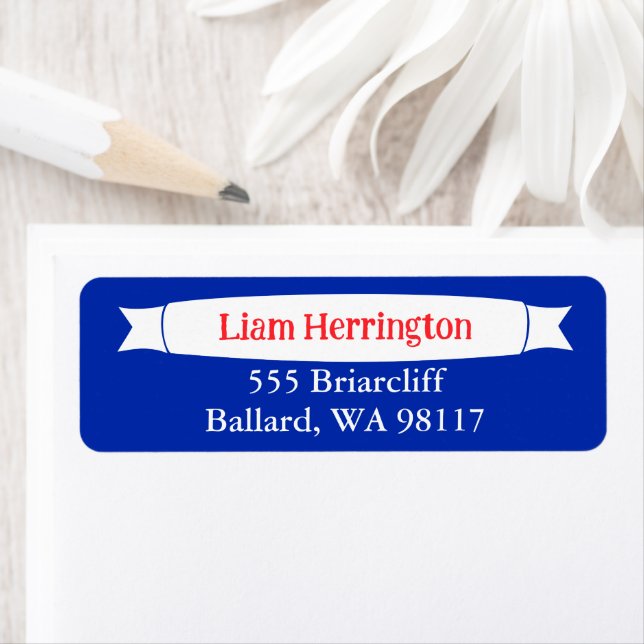 Étiquette Blue & Red Address Label with Banner (En situation)