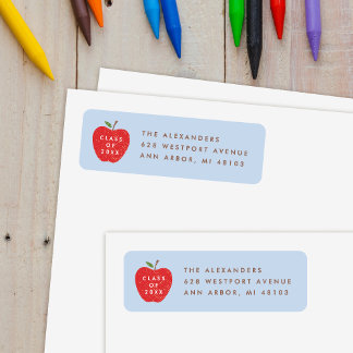 Étiquette Blue Red Apple Preschool Graduation Address Label