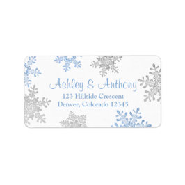 Étiquette Blue Silver Snowflake Mariage Adresse de retour