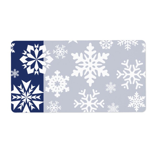 Étiquette Blue Snowflakes Motif de Noël hiver (Devant)
