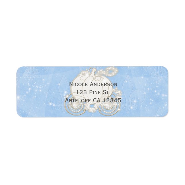 Étiquette Blue Sparkle Carriage Cendrillon Invitation (Devant)