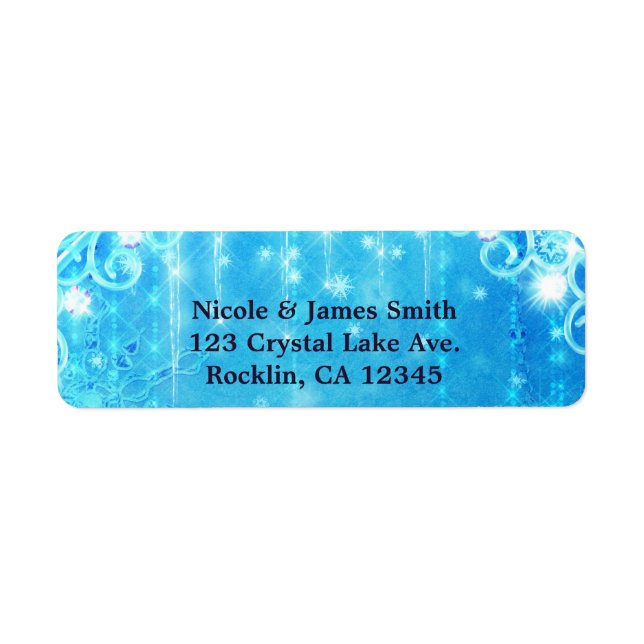Étiquette Blue Sparkling Froid Winter Wonderland Snowflakes (Devant)