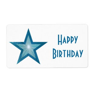 Étiquette Blue Star 'Happy Birthday' label large white