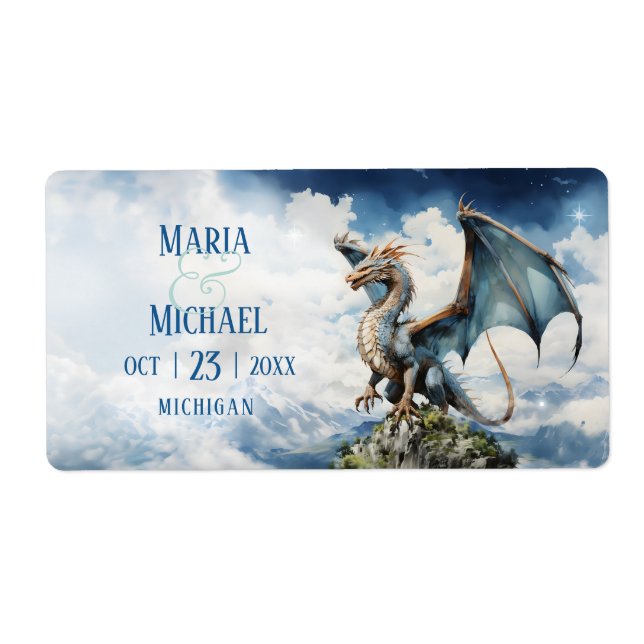 Étiquette Blue Turquoise Celtic Dragon Wedding Labels Favori (Devant)
