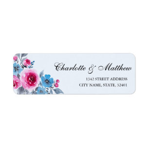 Étiquette Blue Watercolor Floral Mariage Adresse de retour