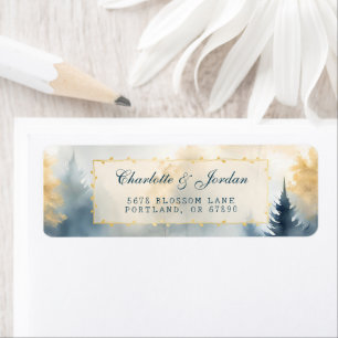 Étiquette Blue Watercolor Pine Tree Woodland Adresse de reto