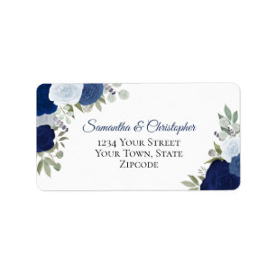 Étiquette Blue Watercolor Roses Élégante adresse de mariage