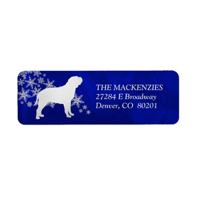 Étiquette Blue Winter Bull Mastiff Adresse de retour (Devant)