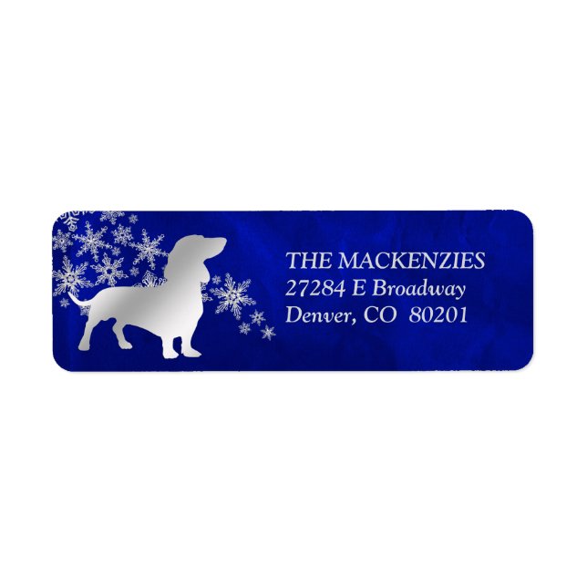 Étiquette Blue Winter Dachshund Adresse de retour (Devant)