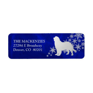 Étiquette Blue Winter Newfoundland Dog Adresse de retour