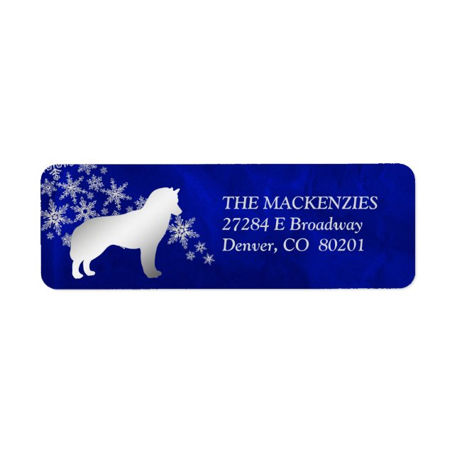 Étiquette Blue Winter Sibérien Husky Retour Adresse (Devant)