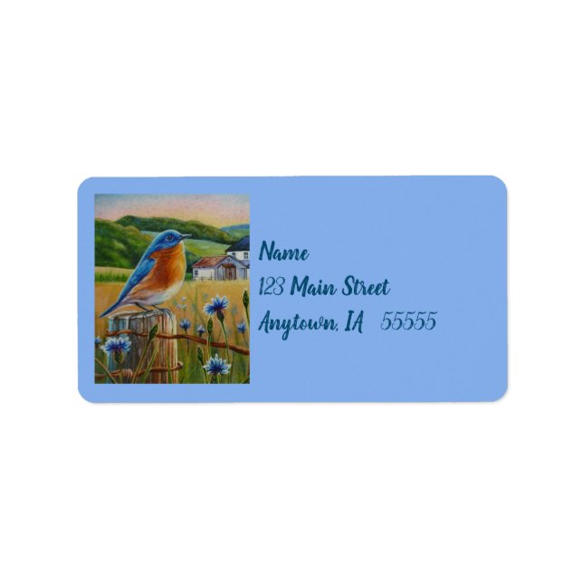 Étiquette Bluebird Cornflowers Summer Farm Waterart (Devant)