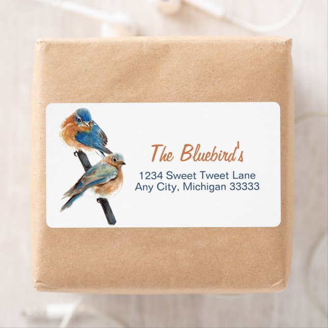 Étiquette Bluebirds Couple Aquarelle Art (En situation)